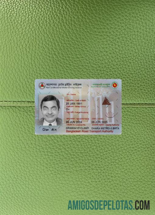 Carteira de motorista não profissional de Bangladesh 2024 atual fotolook frente amostra